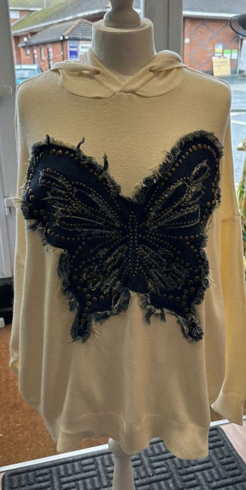 Kelebek Studded Hoodie Cream