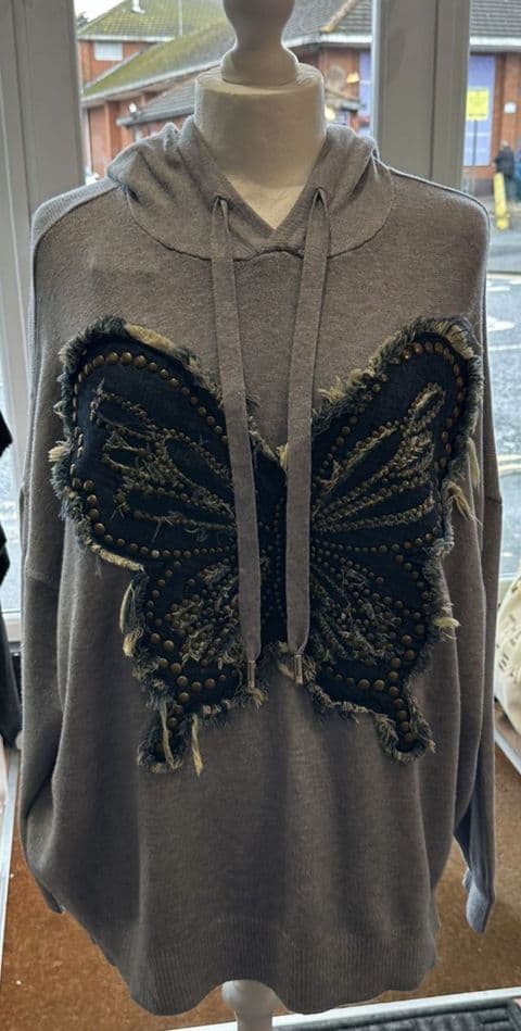 Kelebek Studded Hoodie Grey