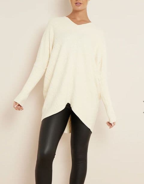 Kelly Textured Oversized V Neck Jumper Cream