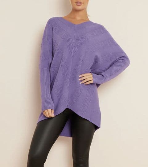 Kelly Textured Oversized V Neck Jumper Lilac