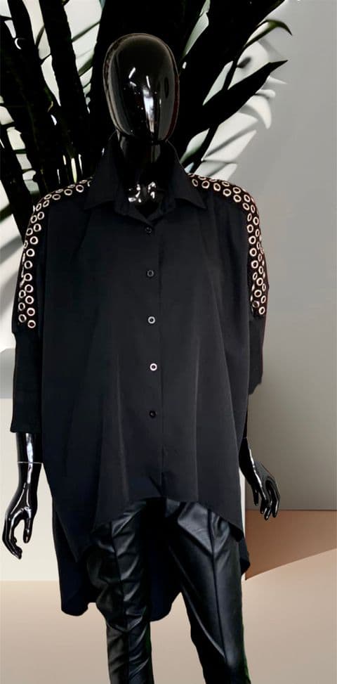 Kors Eyelet Oversized High Low Shirt Top Black