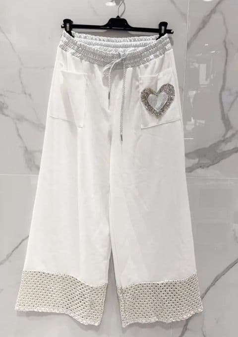 Lattice Crochet Joggers White