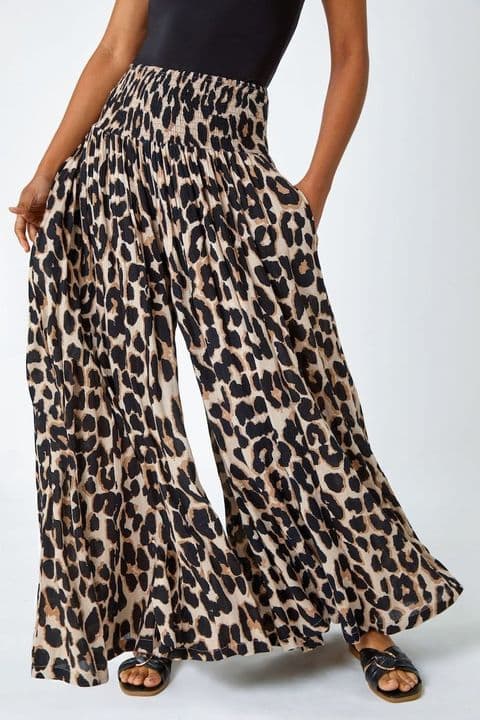Leo Leopard Palazzo Trousers With Pockets