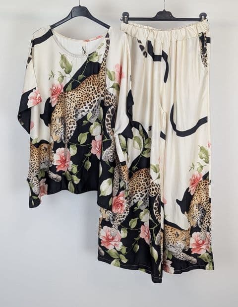 Leopard Silk Blend Two Piece Suit Black