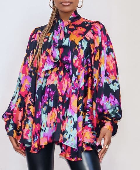 Lia Designer Inspired Satin Silky Pussy Bow Blouse