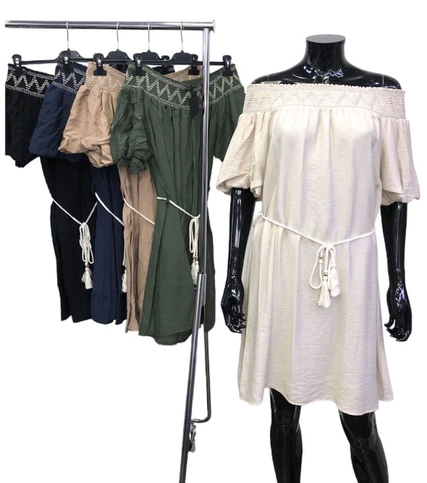 Macie Bardot Dress Camel