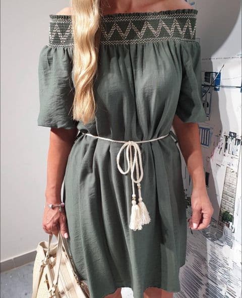 Macie Bardot Dress Khaki
