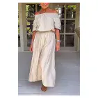 Macie Co Ord Bardot Top &  Plazzo Set Beige