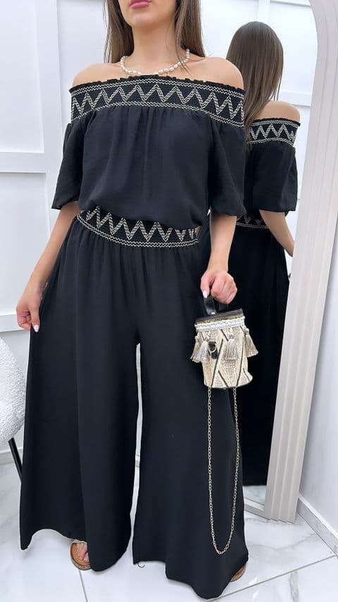 Macie Co Ord Bardot Top & Plazzo Set Black