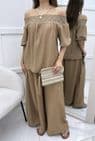 Macie Co Ord Bardot Top &  Plazzo Set Camel