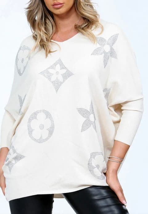 Miya Sparkling Diamante V Neck Jumpers All Colours