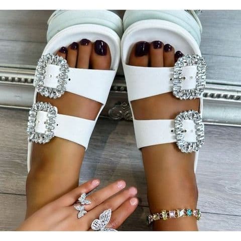 Monaco Diamanté Buckle Slider White