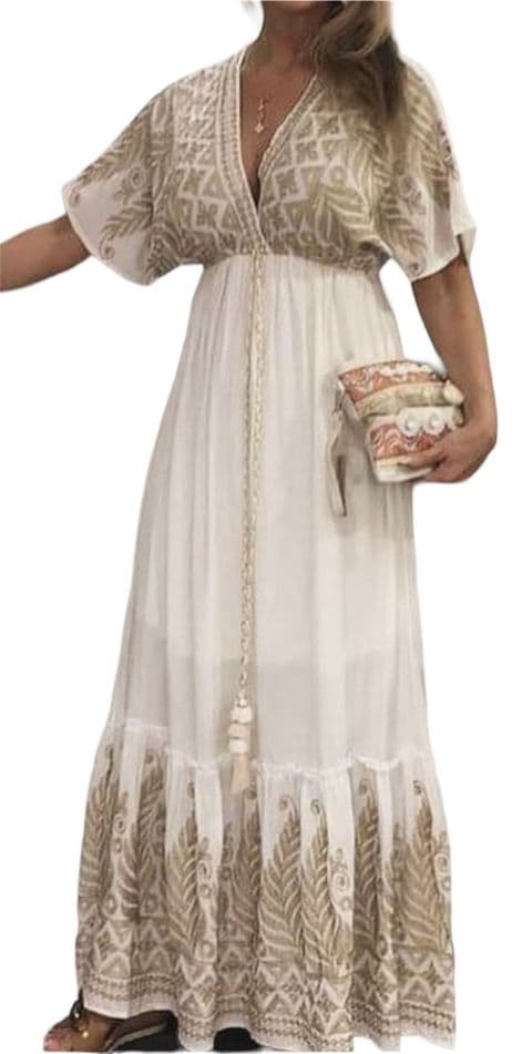 Nermin Gold Embroidered Tassel Maxi Dress