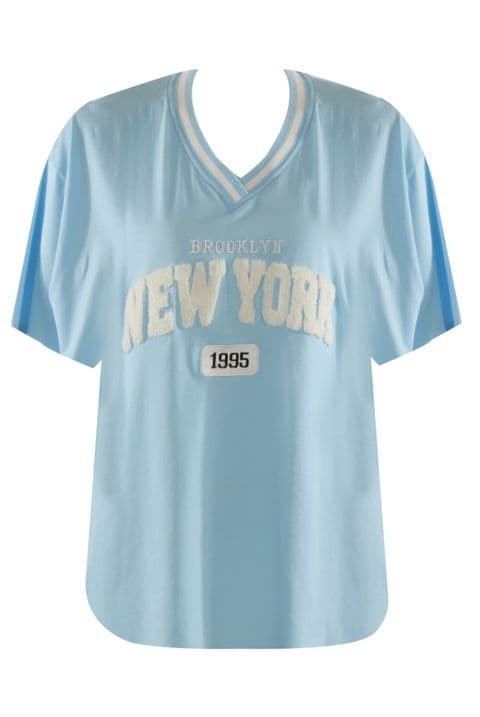 New York Embossed V-Neck T-Shirt Sky Blue
