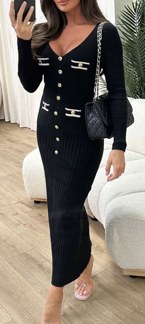 Ophelia Rib Pleated Illusion Bodycon Knit Midi Dress