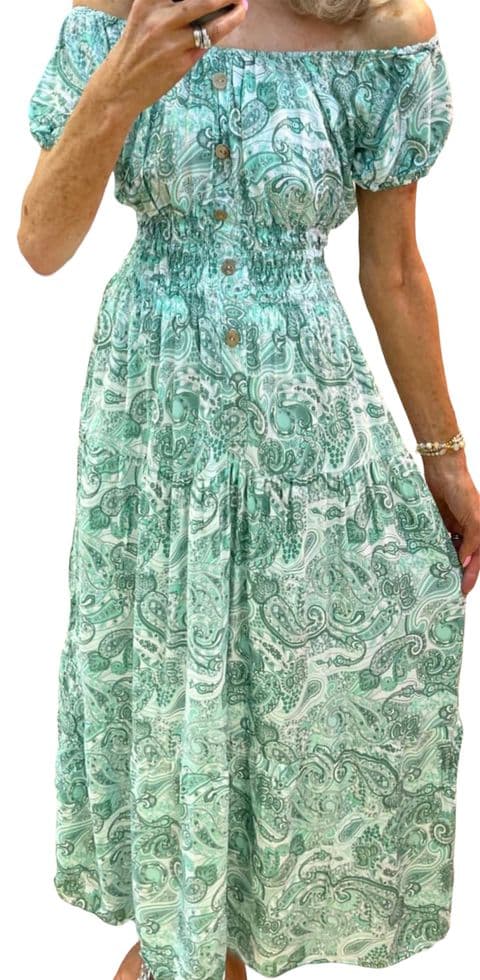 PAISLEY BARDOT MAGIC MAXI DRESS GREEN