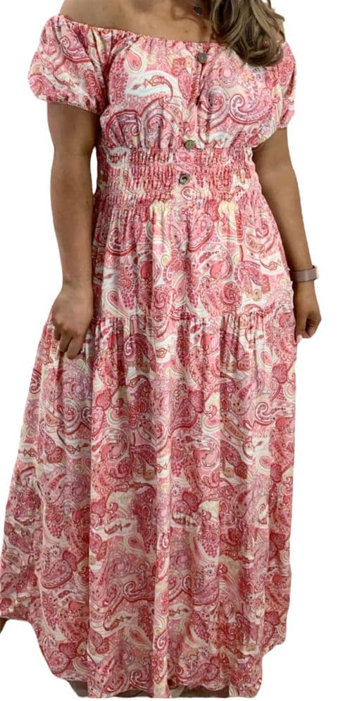 PAISLEY BARDOT MAGIC MAXI DRESS PINK