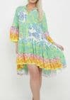 Patsy Paisley Print Smock Dress Aqua