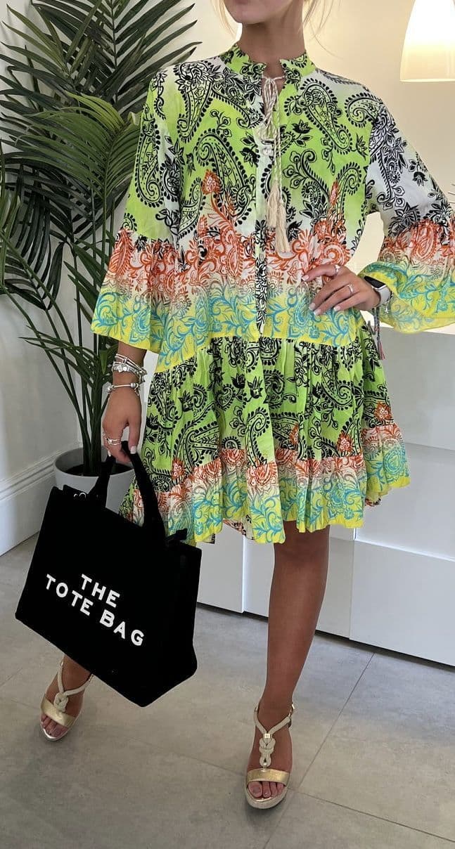 Patsy Paisley Print Smock Dress Green