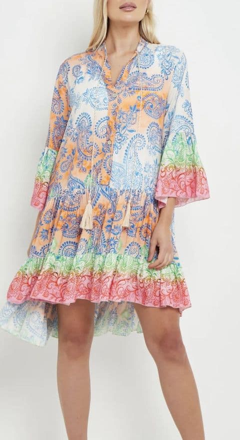 Patsy Paisley Print Smock Dress Orange