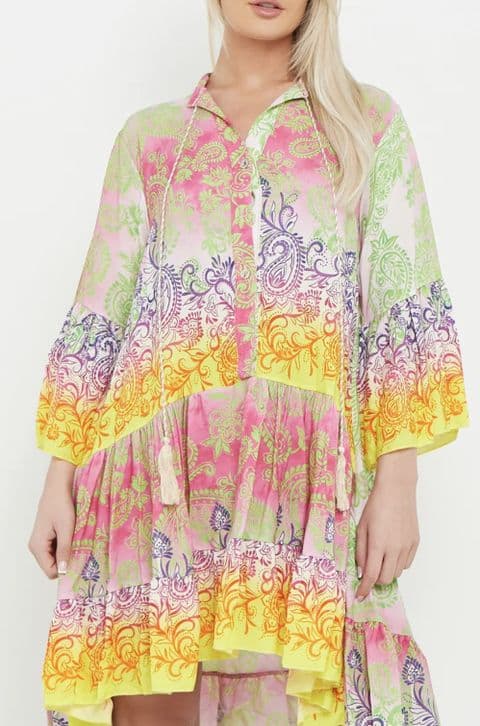 Patsy Paisley Print Smock Dress Pink
