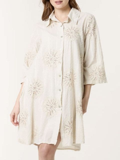 Patsy Sequin Flower Tunic Beige
