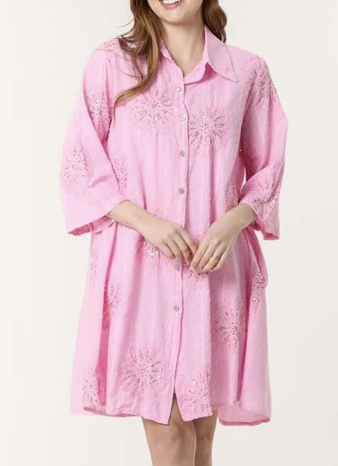 Patsy Sequin Flower Tunic Pink