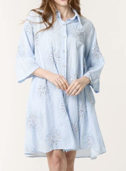 Patsy Sequin Flower Tunic Sky Blue