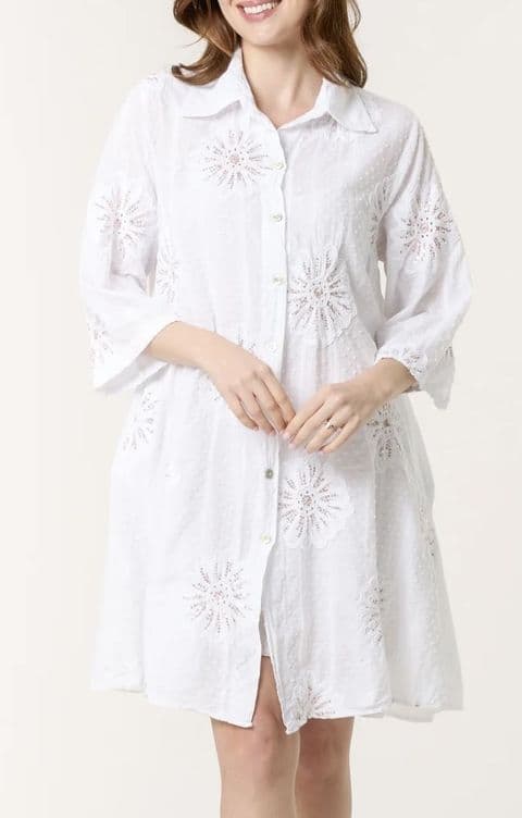 Patsy Sequin Flower Tunic White