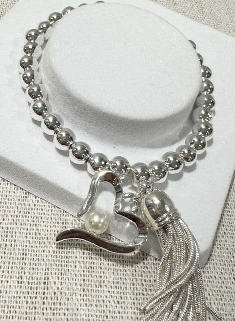 Pearl Heart Tassel Bracelet