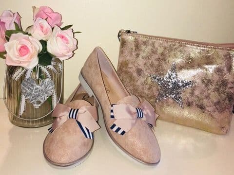 Pink Striped Bow Loafers
