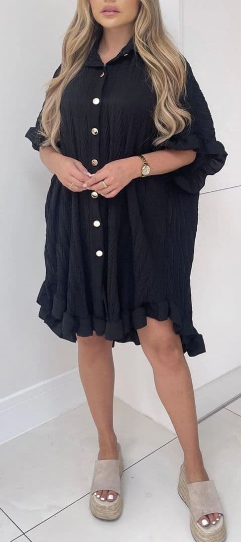 POLLY CRINKLE PLEAT SMOCK TUNIC BLACK