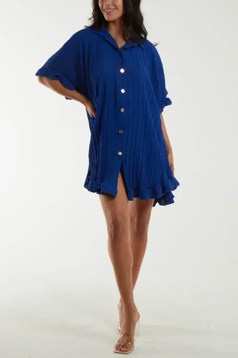 POLLY CRINKLE PLEAT SMOCK TUNIC ROYAL BLUE