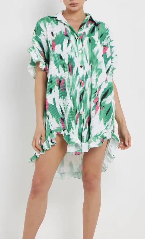 POLLYANA PLEAT SMOCK TUNIC GREEN