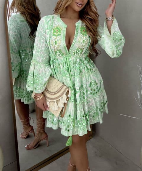 Priya Embellished Tunic Dress Neon Green