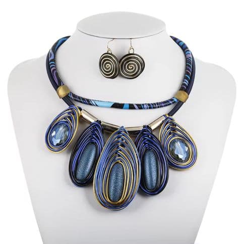 Quirky Twisted Wire Jewelled Necklace Royal Blue