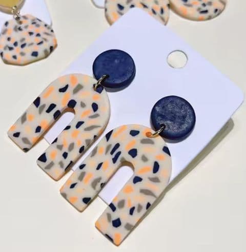 Quirky U Shaped Drop Fashion Earrings Orange Speckle