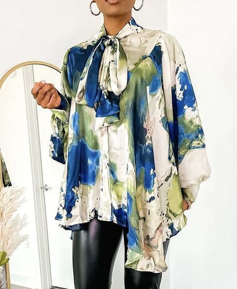 Raso Designer Inspired Satin Silky Pussy Bow Blouse