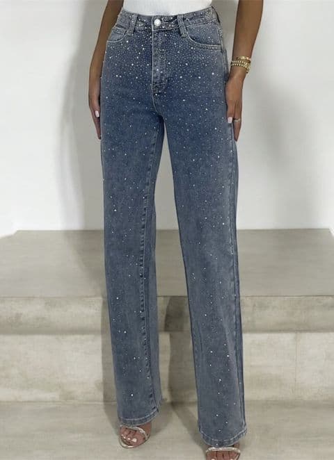 Rhinestone Rea Luxe Denim Blue Jeans