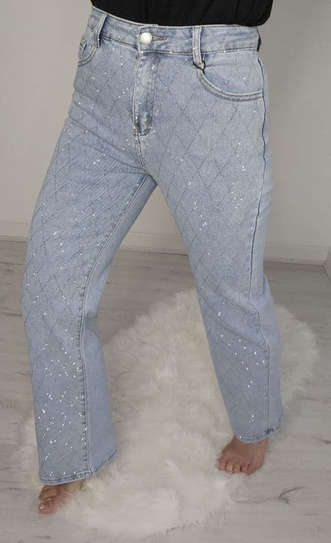 Rizzo Diamante Crystal Viral Jeans Blue Denim