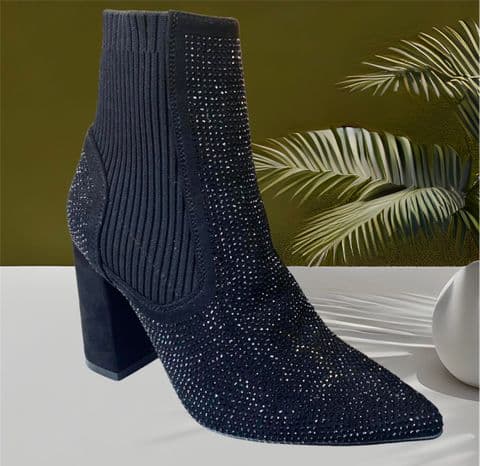 Rosalina Diamante Pull On Sock Boots Black