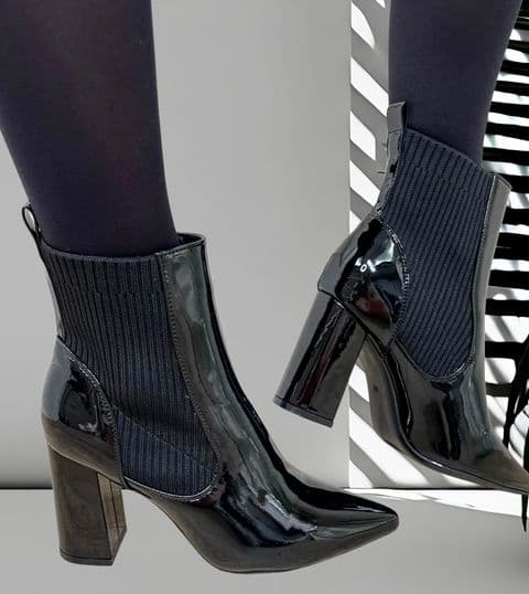 Rosalina Patent Pull On Sock Boots Black