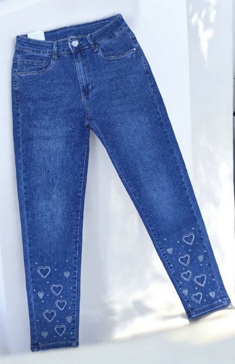 Rose Diamante Hearts Push Up High Waisted Jeans