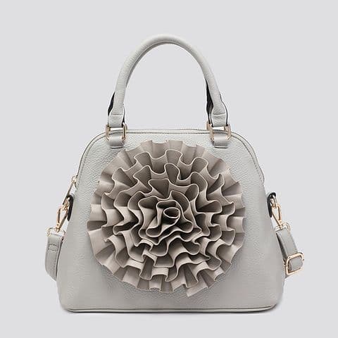 Ruffle Rose Flower Handbag Grey