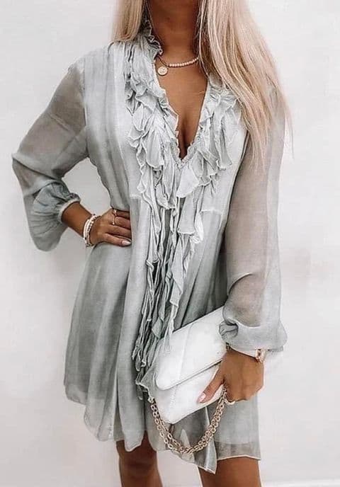 Silk Ruffle Frill Tunic Blouses