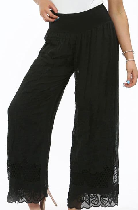 Sophena Embroidered Silk Trousers Black