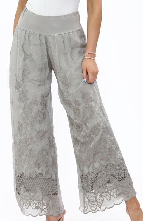 Sophena Embroidered Silk Trousers Mocha