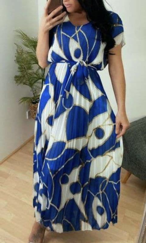 SUSANNA V-NECK PLEATED DRESS ROYAL BLUE