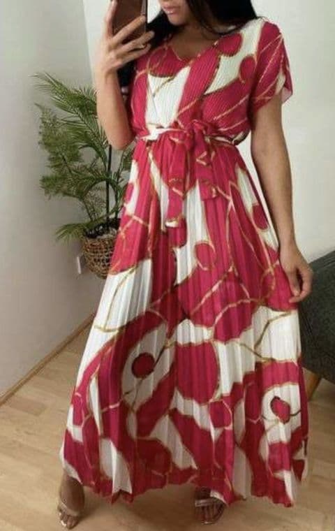 SUSANNA V-NECK PLEATED DRESS ROYAL FUSHIA PINK