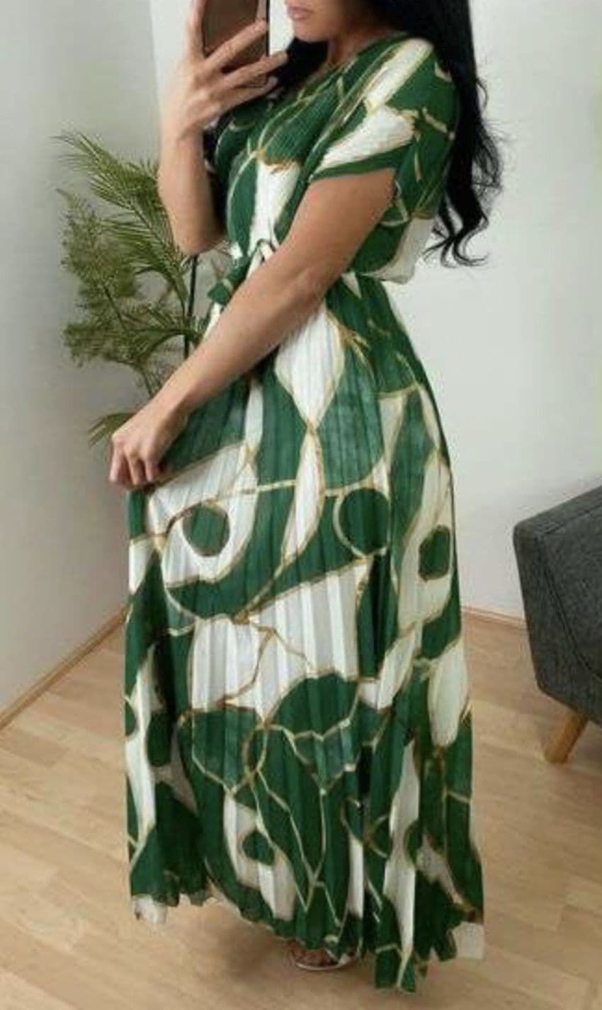 SUSANNA V-NECK PLEATED DRESS ROYAL GUCCI GREEN